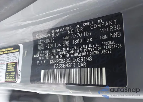 2020 Hyundai Venue Sel z USA, uszkodzony, nr VIN KMHRC8A30LU039198